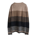 Denis Colomb Lifestyle - White Sand Taupe Cappuccino African Night Black Cashmere Hand Knit Tweed Stripes Sweater