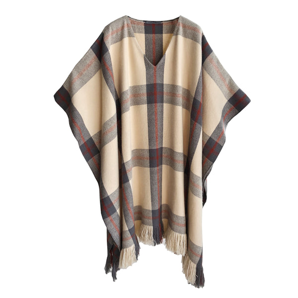 Denis Colomb Lifestyle - Apricot Mist Black Olive Barn Red Cashmere Classic Plaid Poncho